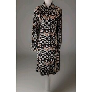 Teeze Me Sz M Button Front Shift Dress Geometric Long Sleeve 70s Brown Mod Y2k